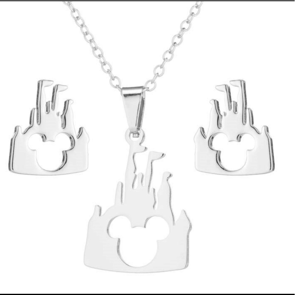 Stainless Steel Disney Castle Necklace & Earrings - Picture 1 of 7
